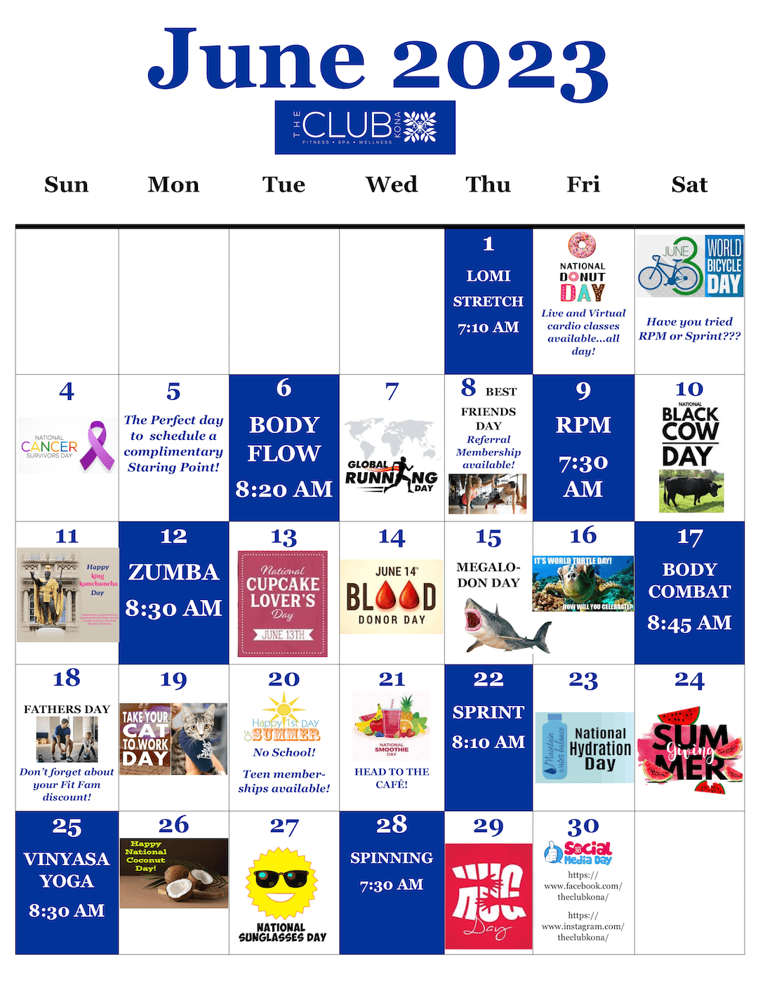 The Club Kona - June 2023 Fun Calendar